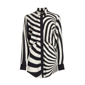 Brandon Maxwell The Nouveau Ruched Striped Crepe Mini Dress Black and Off-White